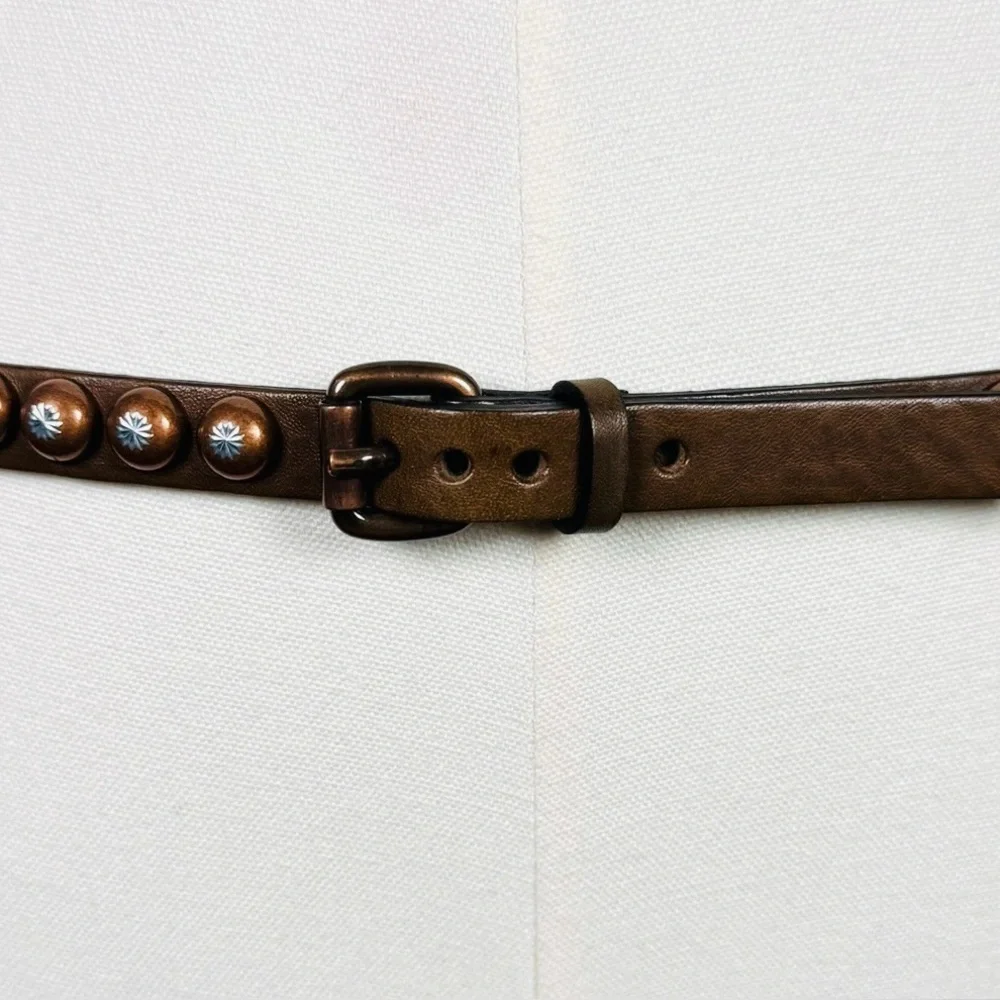 Ronald Pineau Paris Leather Studded Belt Brown Brass Made in France Size M